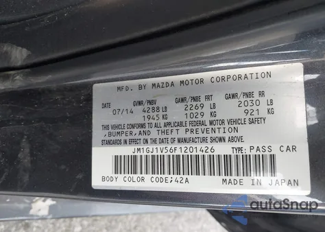 2015 Mazda Mazda6 I Touring z USA, uszkodzony, nr VIN JM1GJ1V56F1201426